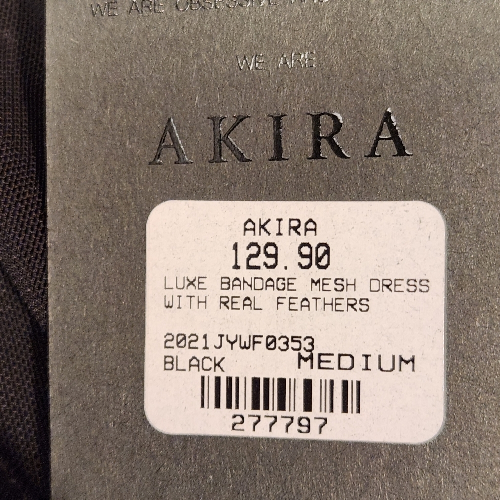 Akira new with tags bandage black dress Medium with feather bottom and sleeves - Picture 9 of 11